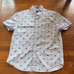 J. Crew White & Blue Striped Short-Sleeve Shirt with Red Crab Print